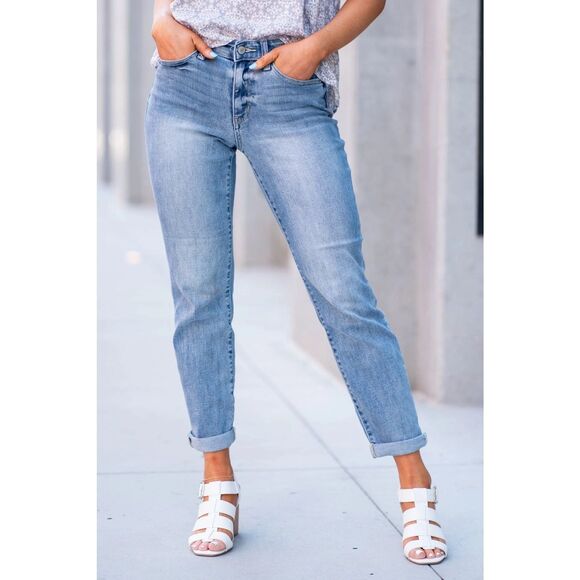Judy Blue Daydream Believer Plaid Cuffed Boyfriend Jeans (0-24W)